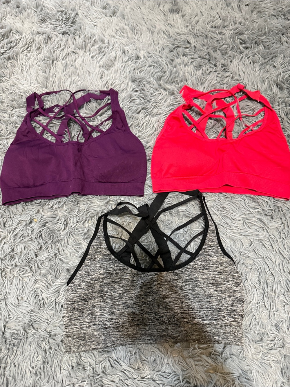 Victoria's Secret Strappy Sports Bra Trio - Purple, Red & Heather Gray